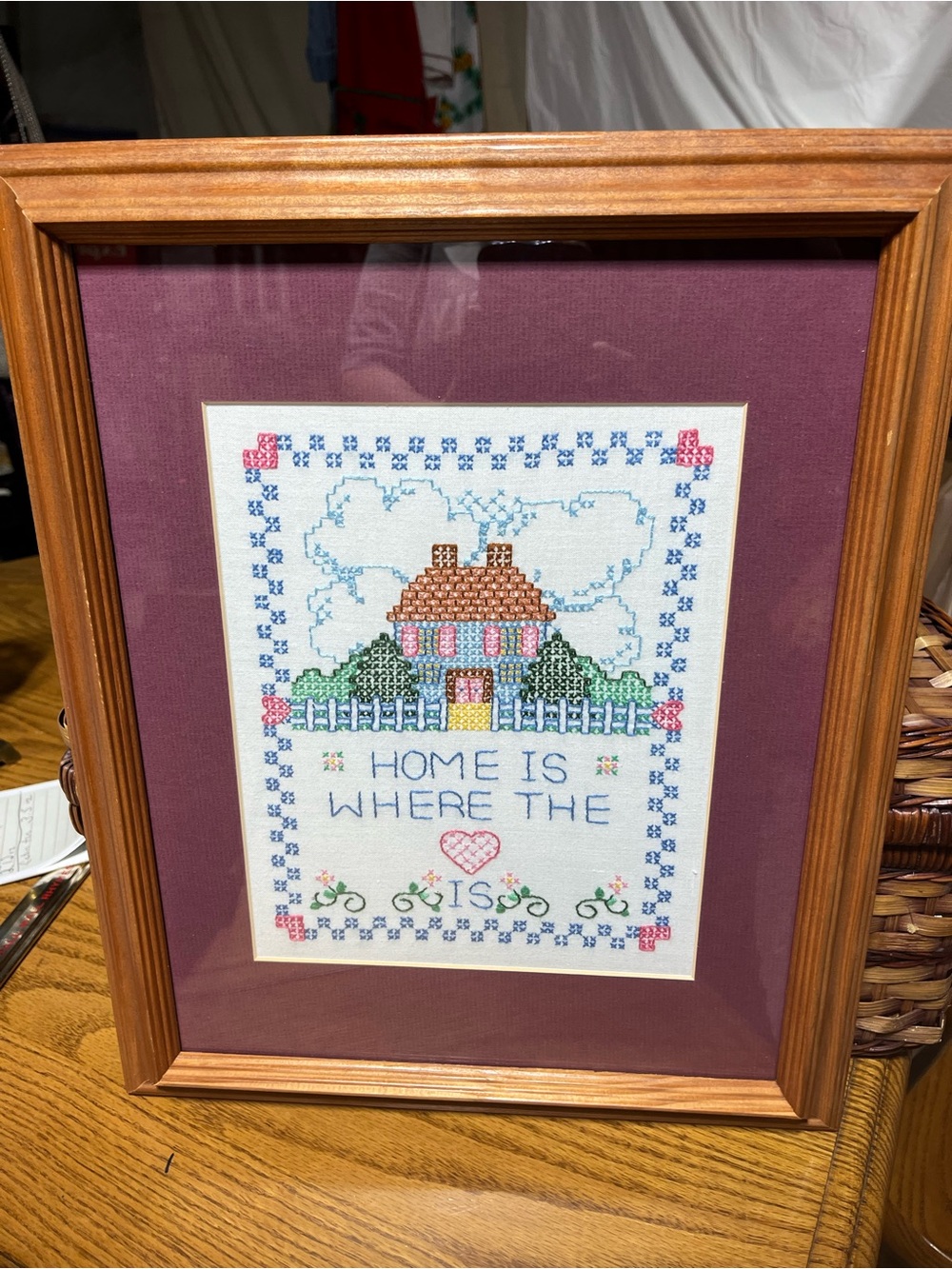 Framed Cross Stitch "Home Is Where The Heart Is"